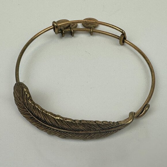 2 - Alex And Ani Gold Finish Bangle Bracelet Quill Feather & Stand Up To Cancer - Picture 2 of 8